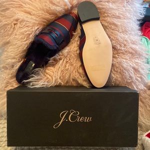 J.Crew NIB Academy Loafer Fur Slide - Sz 8 - Tie Silk Stripe